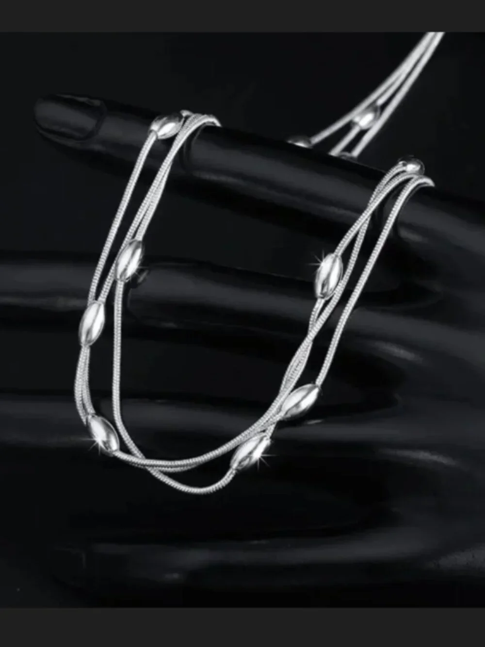 Silver Necklace for Women Charms Beads Luxury Fashion